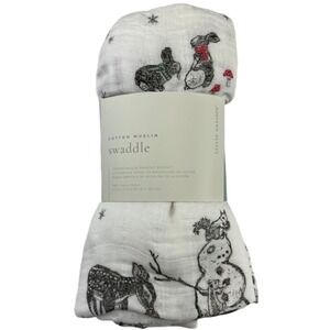 Little Unicorn Winter Themed Cotton Swaddle‎ Blanket Unisex Black White Snowman